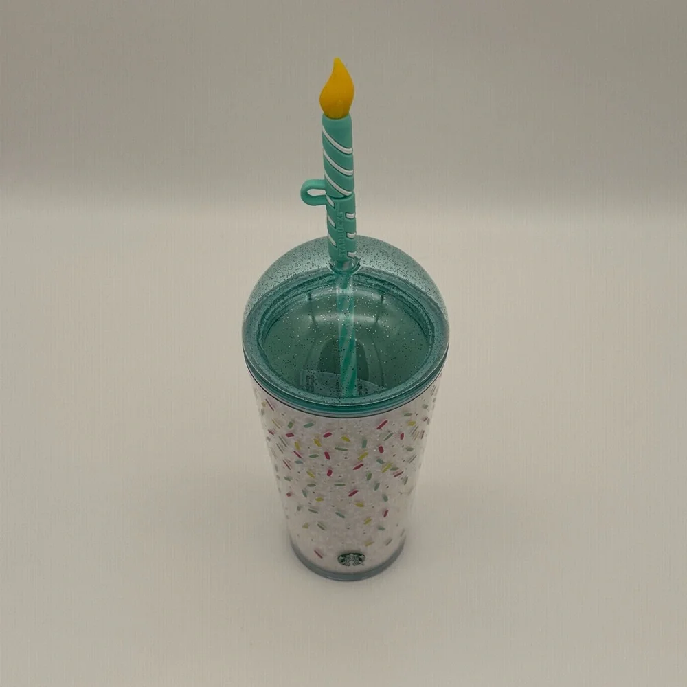 Starbucks Glitter Confetti Birthday Cold Cup Dome Lid & Candle Straw Topper NWT